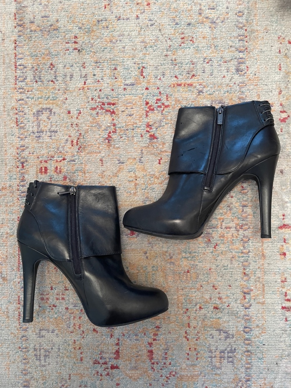 Jessica Simpson Black Leather High Stiletto Ankle Boots - Picture 2 of 5